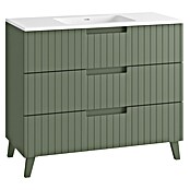 Mueble de lavabo Claire (L x An x Al: 45 x 100 x 81 cm, Verde Olivo, 1 seno, empotrado, salida central, Número de cajones: 3 ud.) | BAUHAUS