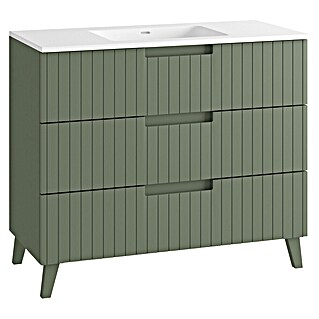 Mueble de lavabo Claire (L x An x Al: 45 x 100 x 81 cm, Verde Olivo, 1 seno, empotrado, salida central, Número de cajones: 3 ud.)