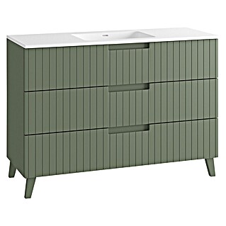 Mueble de lavabo Claire (L x An x Al: 45 x 120 x 50 cm, Verde Olivo, 1 seno, empotrado, salida central, Número de cajones: 3 ud.)