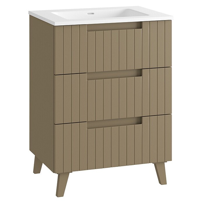 Mueble de lavabo Claire (L x An x Al: 45 x 60 x 81 cm, Moka, 1 seno, empotrado, salida central, Número de cajones: 3 ud.) | BAUHAUS