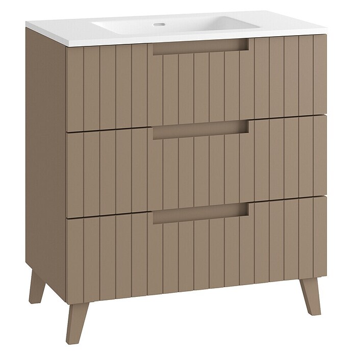 Mueble de lavabo Claire (L x An x Al: 45 x 80 x 81 cm, Moka, 1 seno, empotrado, salida central, Número de cajones: 3 ud.) | BAUHAUS