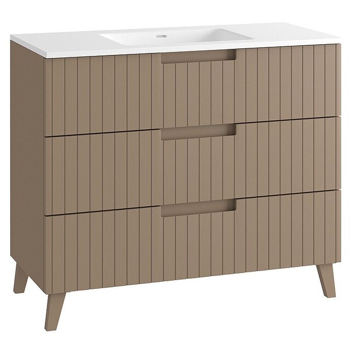 Mueble de lavabo Claire (L x An x Al: 45 x 100 x 81 cm, Moka, 1 seno, empotrado, salida central, Número de cajones: 3 ud.) | BAUHAUS