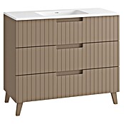 Mueble de lavabo Claire (L x An x Al: 45 x 100 x 81 cm, Moka, 1 seno, empotrado, salida central, Número de cajones: 3 ud.) | BAUHAUS