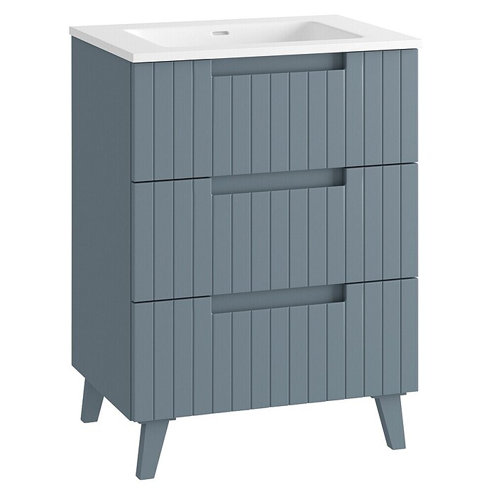 Mueble de lavabo Claire (L x An x Al: 45 x 60 x 81 cm, Azul, 1 seno, empotrado, salida central, Número de cajones: 3 ud.) | BAUHAUS
