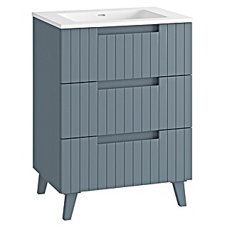 Mueble de lavabo Claire (L x An x Al: 45 x 60 x 81 cm, Azul, 1 seno, empotrado, salida central, Número de cajones: 3 ud.)