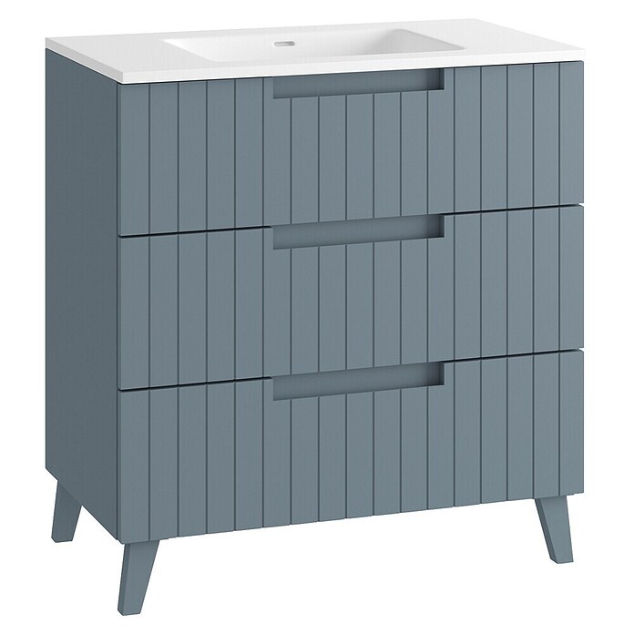 Mueble de lavabo Claire (L x An x Al: 45 x 80 x 81 cm, Azul, 1 seno, empotrado, salida central, Número de cajones: 3 ud.) | BAUHAUS