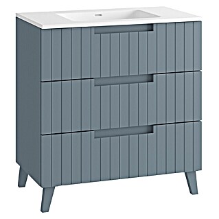 Mueble de lavabo Claire (L x An x Al: 45 x 80 x 81 cm, Azul, 1 seno, empotrado, salida central, Número de cajones: 3 ud.)