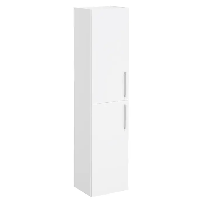 VitrA Hochschrank Root Flat - B x T x H: 42 x 36 x 180 cm, Weiß - Weißer zweitüriger Schrank mit silbernen Griffen.