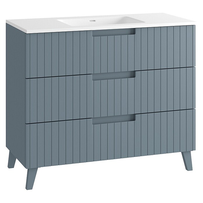 Mueble de lavabo Claire (L x An x Al: 45 x 100 x 81 cm, Azul, 1 seno, empotrado, salida central, Número de cajones: 3 ud.) | BAUHAUS