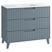 Mueble de lavabo Claire (L x An x Al: 45 x 100 x 81 cm, Azul, 1 seno, empotrado, salida central, Número de cajones: 3 ud.) | BAUHAUS