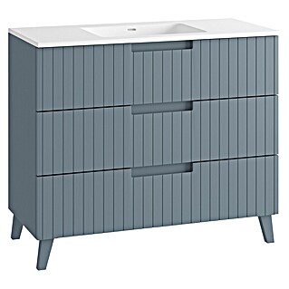 Mueble de lavabo Claire (L x An x Al: 45 x 100 x 81 cm, Azul, 1 seno, empotrado, salida central, Número de cajones: 3 ud.)