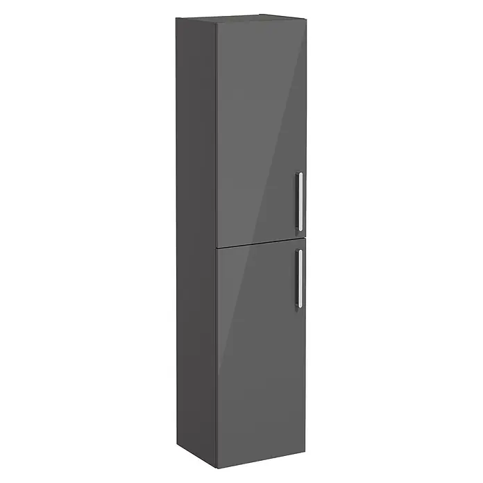 VitrA Hochschrank Root Flat - B x T x H: 42 x 36 x 180 cm, Anthrazit - Dunkelgrauer glänzender Hochschrank mit zwei Metallgriffen.