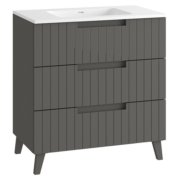 Mueble de lavabo Claire (L x An x Al: 45 x 80 x 81 cm, Gris, 1 seno, empotrado, salida central, Número de cajones: 3 ud.) | BAUHAUS