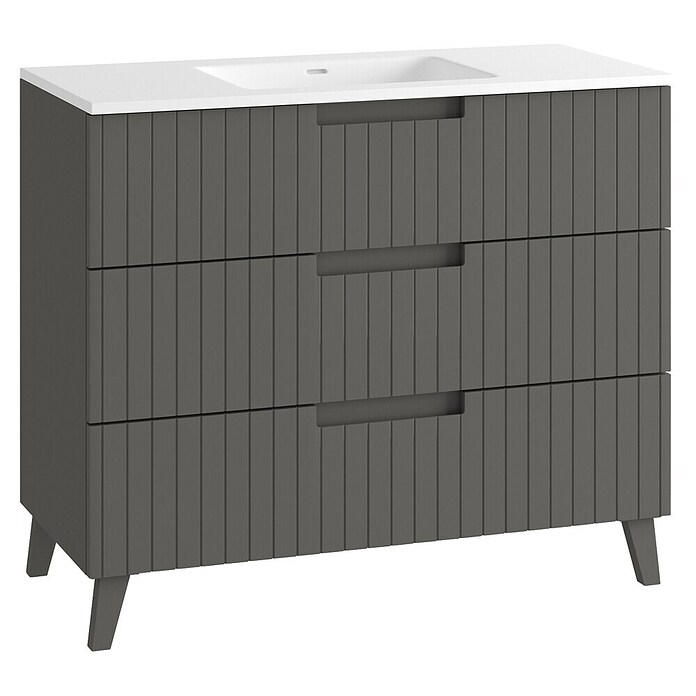 Mueble de lavabo Claire (L x An x Al: 45 x 100 x 81 cm, Gris, 1 seno, empotrado, salida central, Número de cajones: 3 ud.) | BAUHAUS