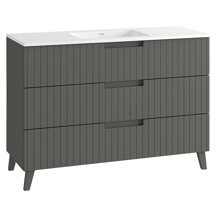 Mueble de lavabo Claire (L x An x Al: 45 x 120 x 50 cm, Gris, 1 seno, empotrado, salida central, Número de cajones: 3 ud.) | BAUHAUS