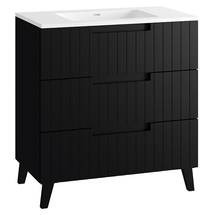Mueble de lavabo Claire (L x An x Al: 45 x 80 x 81 cm, Negro, 1 seno, empotrado, salida central, Número de cajones: 3 ud.) | BAUHAUS