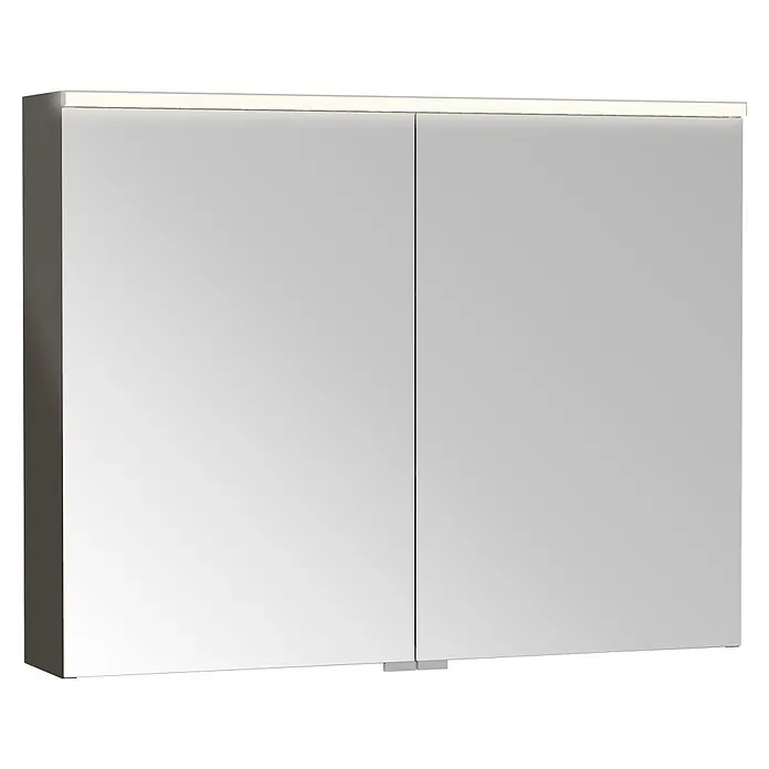 VitrA LED-Spiegelschrank Root/Integra - B x H: 60 x 62 cm, Chrom gebürstet - Zweitüriger Spiegelschrank für das Bad mit integrierter LED-Lichtleiste oben.