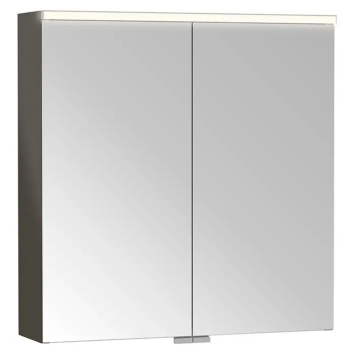 VitrA LED-Spiegelschrank Root/Integra - B x H: 80 x 62 cm, Chrom gebürstet - Spiegelbadschrank mit zwei Türen, integrierter LED-Beleuchtung und dunkelgrauen Seitenpaneelen.