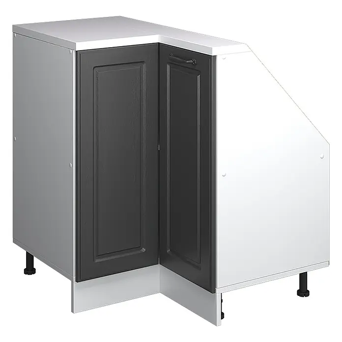 Vicco Schrankküche R-Line Anthrazit Landhaus mit 1 Tür - Anthrazit Landhaus, Eck-Dachschrägenschrank 76 cm - Eckunterschrank für Küche mit dunkelgrauen Kassettentüren und weißem Korpus, auf verstellbaren Füßen.