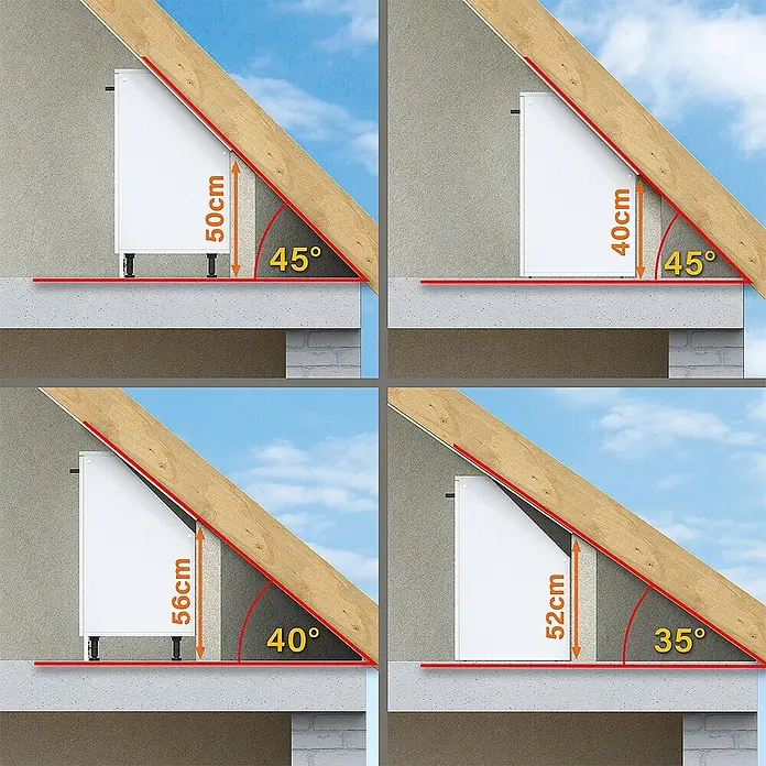 Vicco Schrankküche R-Line Rot Hochglanz mit 1 Tür - Rot Hochglanz, Eck-Dachschrägenschrank 76 cm - Weißes Heizpaneel, höhenverstellbar (40-56cm) für Dachschrägen mit Winkeln von 35-45°.