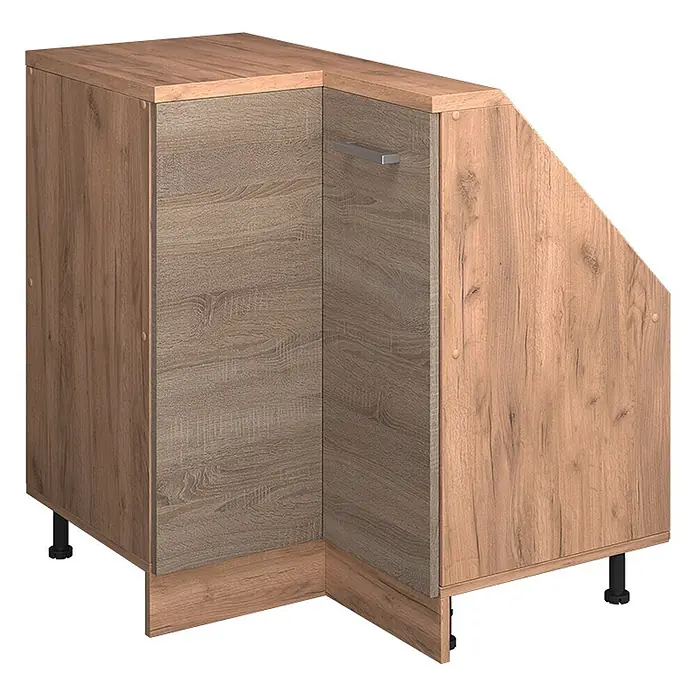 Vicco Schrankküche R-Line Sonoma mit 1 Tür - Sonoma, Eck-Dachschrägenschrank 76 cm - Zweifarbiger Eichenoptik L-Eckunterschrank mit Griff und verstellbaren Füßen.
