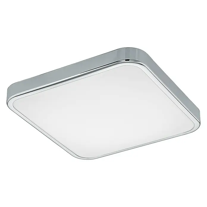 Eglo LED-Deckenleuchte Manilva 1 - 16 W, L x B x H: 29 x 29 x 7 cm, Weiß/Chrom, Warmweiß - Moderne quadratische LED-Deckenleuchte mit Chromrahmen und hellem Diffusor für eine gleichmäßige Ausleuchtung.