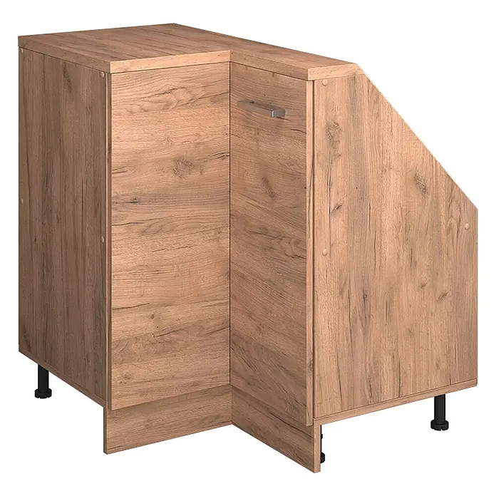 Vicco Schrankküche R-Line Goldkraft Eiche mit 1 Tür - Goldkraft Eiche, Eck-Dachschrägenschrank 76 cm - Eckunterschrank in heller Holzoptik mit Metallgriff und verstellbaren Füßen.