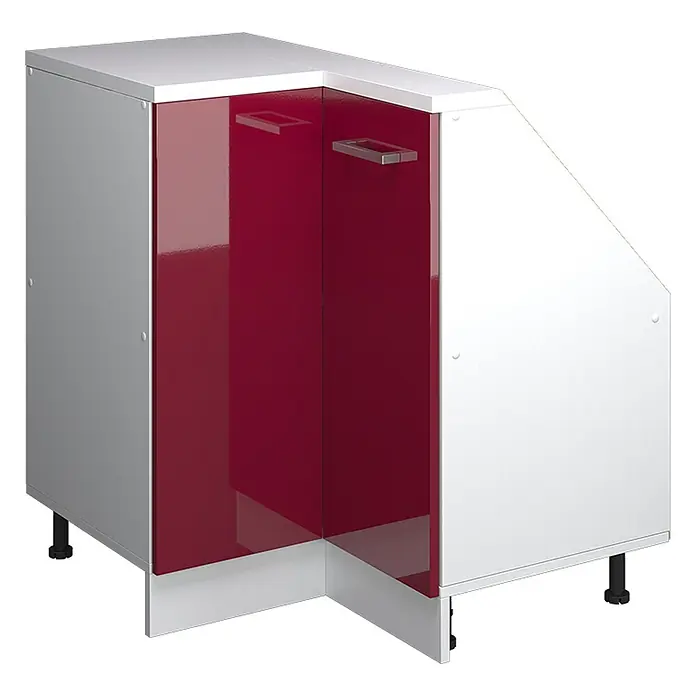 Vicco Küchenleerblock R-Line Rot Hochglanz mit 1 Tür - Breite: 75,6 cm, Rot Hochglanz - Glänzender roter Küchen-Eckunterschrank mit weißem Korpus und verstellbaren Füßen.