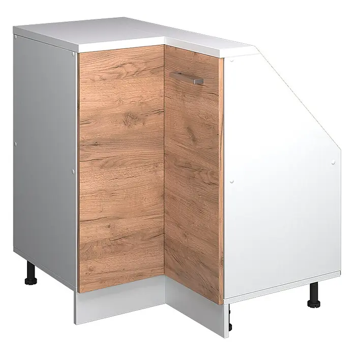 Vicco Eck-Küchenschrank für Dachschrägen R-Line, Goldkraft Eiche, 75.6 cm -  - Weißer Küchenunterschrank für die Ecke mit Holzmaserungstüren, verstellbaren Füßen und diagonaler Seite.