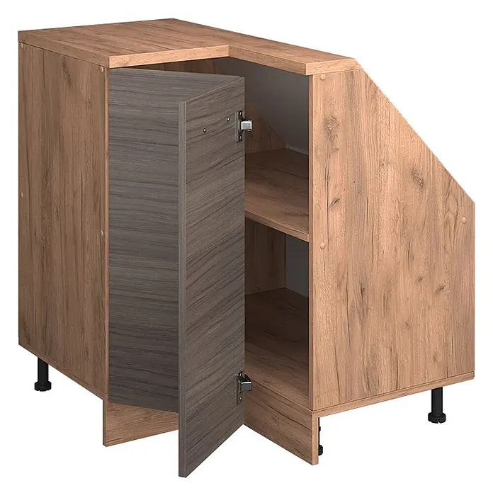 Vicco Schrankküche R-Line Edelgrau mit 1 Tür - Edelgrau, Eck-Dachschrägenschrank 76 cm - Eckunterschrank mit hellbraunem Holzkorpus, dunkelgrauer Holztür, schräger rechter Seite und verstellbaren Füßen.