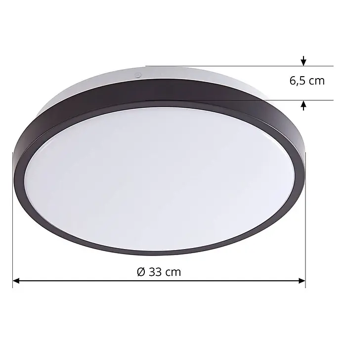 Lindby Deckenleuchte Medon - schwarz - Runde LED-Deckenleuchte mit dunkelgrauem Rahmen und weißem Diffusor, Ø 33 cm, 6,5 cm hoch.