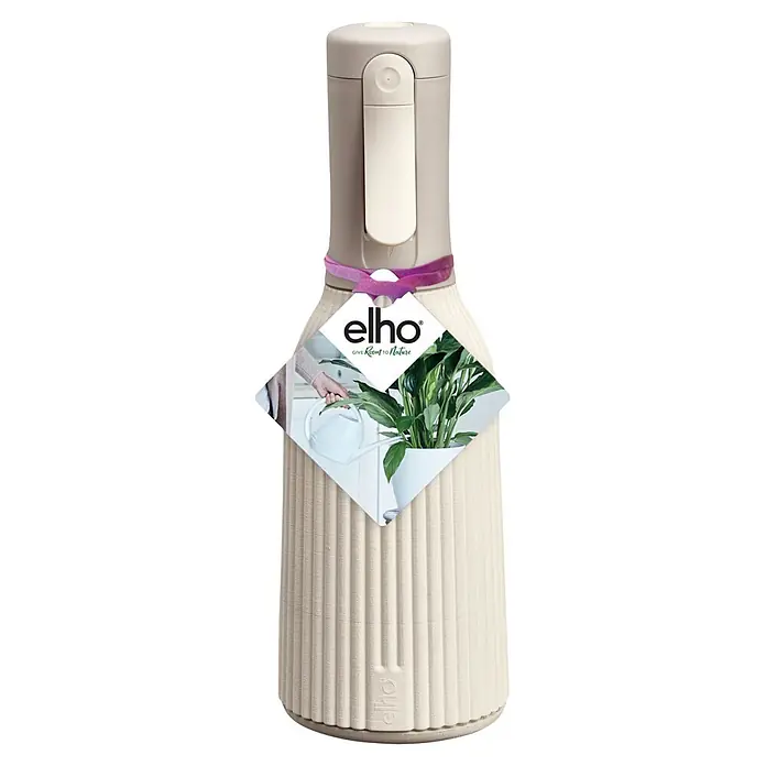 Elho Wassersprüher Vibes Fold - 0,37 l, Leinenweiß - Gerippter, hellbeiger Elho Pflanzensprüher mit Sprühkopf. Inklusive Markenetikett und lila Band.