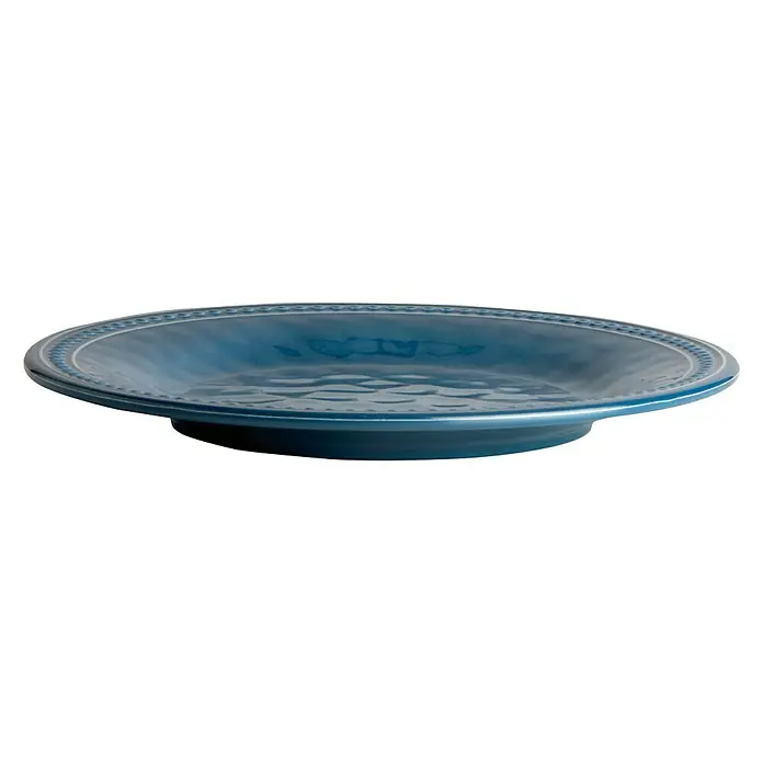 Marine Business Harmony Plato redondo Lagoon - 6 ud., Diámetro: 27 cm, Plástico, Azul - La imagen muestra un plato llano azul individual con un diseño de borde decorativo, aislado sobre un fondo blanco.