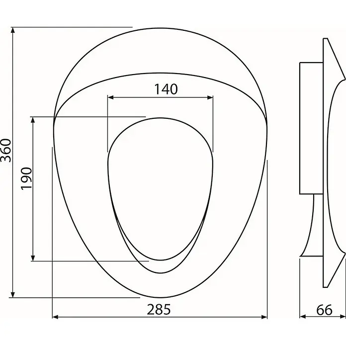 Alcadrain Kinder WC-Sitz Alcadrain A68 WC-Sitz für Kinder - Aufsatz - Weiß - Technische Zeichnung eines WC-Sitzes mit Maßen.