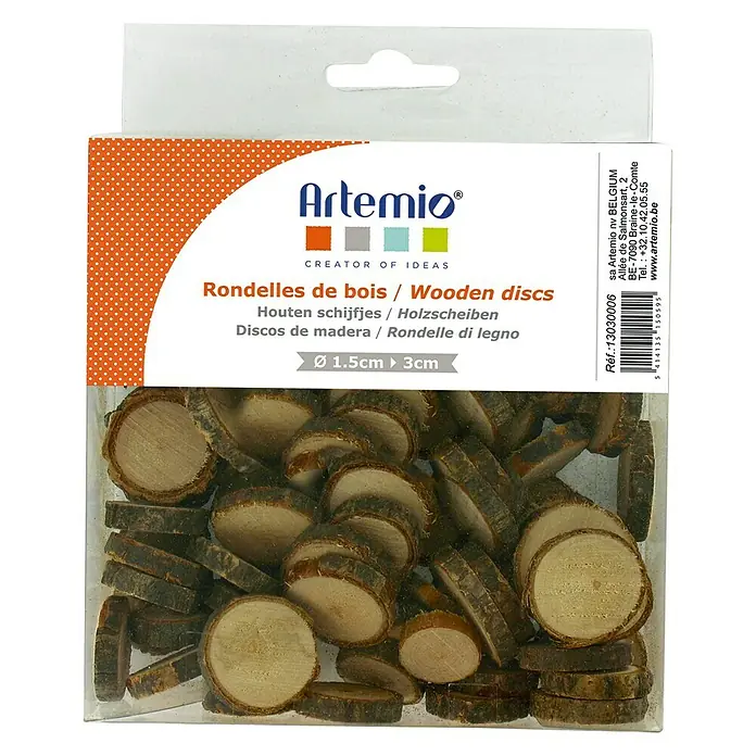 Artemio Elemento decorativo para esparcir Láminas madera - Madera, Natural/marrón claro, 130 ud. - Paquete de discos de madera Artemio, ideal para manualidades y decoración, natural y versátil.