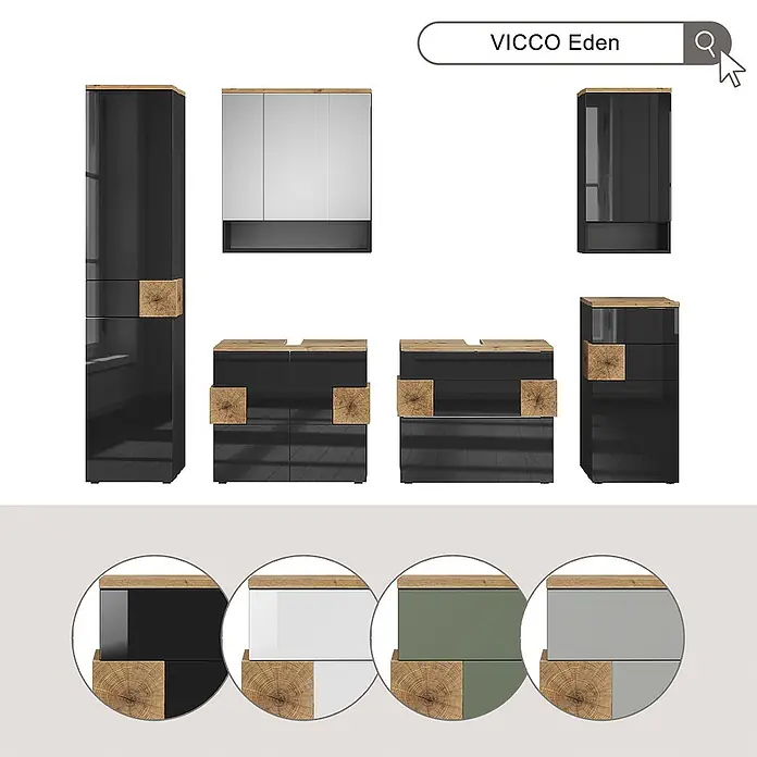 Vicco Badmöbel-Set Eden Grau 3 Teile - Gesamtbreite Badmöbel: 113,1 cm, Grau, Matt - Modulare Hochglanzschränke mit Echtholzplatten und Akzenten, erhältlich in Schwarz, Weiß, Grün und Grau.