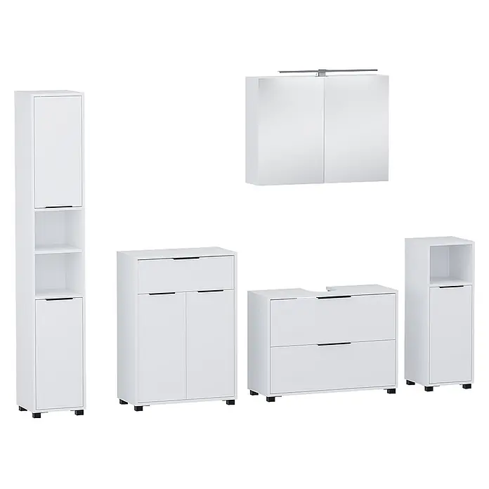 Vicco Badmöbel-Set Alina Weiß 5 Teile - Weiß, Sonstiges - Weißes, modernes Badmöbel-Set mit Spiegelschrank, Waschtischunterschrank und Hochschränken.