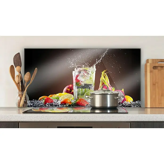 CUCINE Küchenrückwand - Cocktail Splash, 80 x 40 cm, Stärke: 6 mm, Einscheibensicherheitsglas (ESG) - Küchenrückwand mit einem frischen Früchtedesign, das eine spritzige und lebendige Atmosphäre in die Küche bringt.