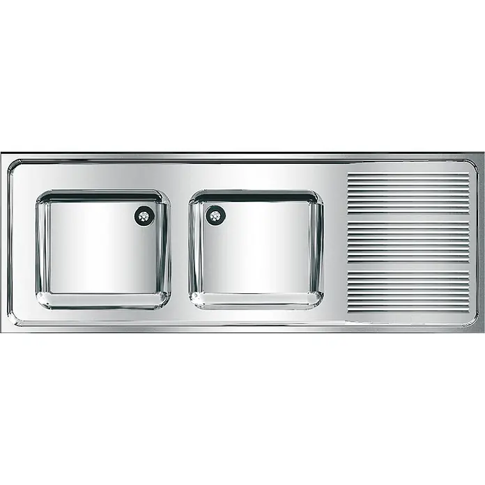 KWC Komplettspüle MAXIMA - 61 x 161 cm - Polierte Edelstahl-Doppelspüle mit integrierter Abtropffläche.