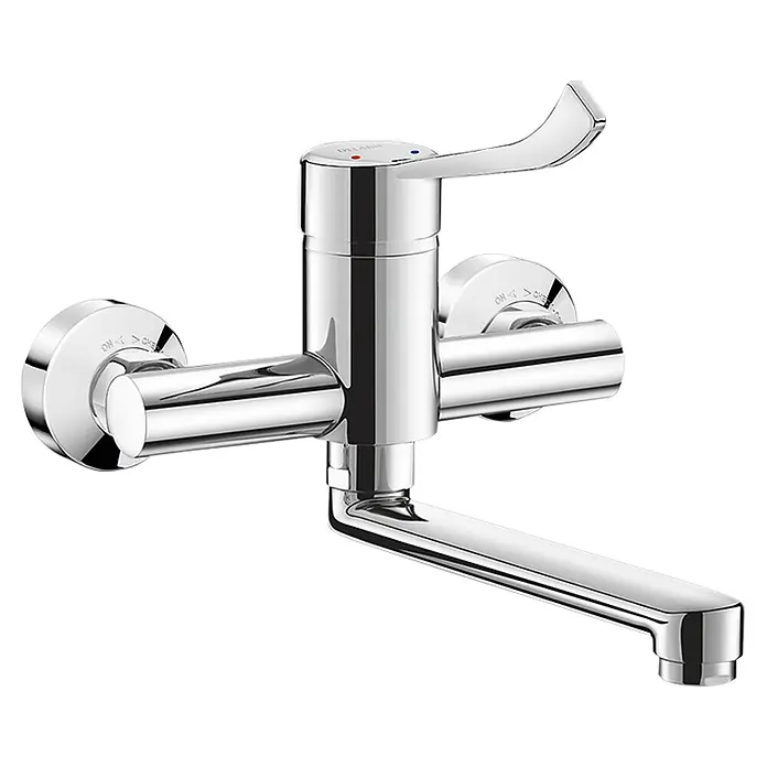 Delabie Waschtischarmatur Delabie EHM W.-Mont. EP Securit. Schwenkausl. L.200, H.-Hebel, S/C -  - Wandmontierter Küchenmischer aus poliertem Chrom mit Einhebelbedienung und langem Auslauf.