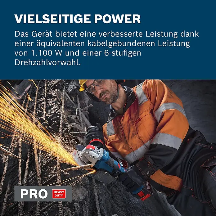 Bosch Professional AMPShare 18V Akku-Winkelschleifer PRO GWX18V-11PS - Ohne Akku, Durchmesser Scheibe: 125 mm - Akku-Winkelschleifer, blau-schwarz, schneidet Metall mit Funken. Leistungsstark und vielseitig für schwere Arbeiten.