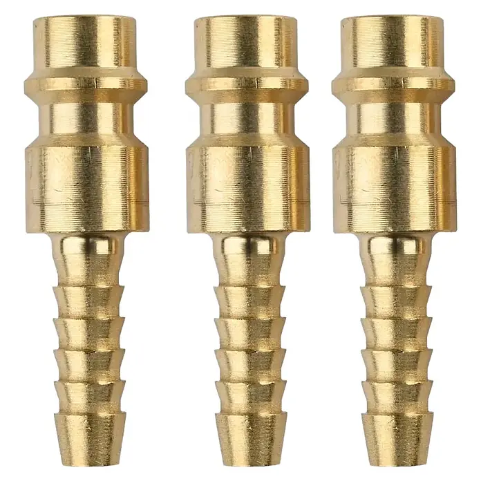 Güde Stecknippel - Durchmesser Tülle: 9 mm - Drei goldene Messing-Schnellkupplungs-Schlauchstutzen.