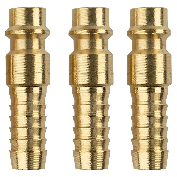 Güde Stecknippel - Durchmesser Tülle: 6 mm - Drei goldfarbene Messing-Schlauchstutzen mit mehreren Rillen für sicheren Schlauchanschluss.