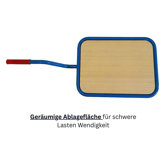 Proregal Transportroller Griffroller 2 Ebenen - Traglast: 250 kg - Blaue Handkarre mit rotem Griff und Holzplatte für schwere Lasten.