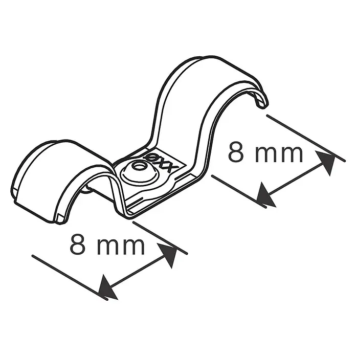 Bosch Professional Kabelhalter Pro EMD - 8 mm, 100 Stk. - Doppelte 8mm Kabelklemme mit mittigem Befestigungsloch, Strichzeichnung.