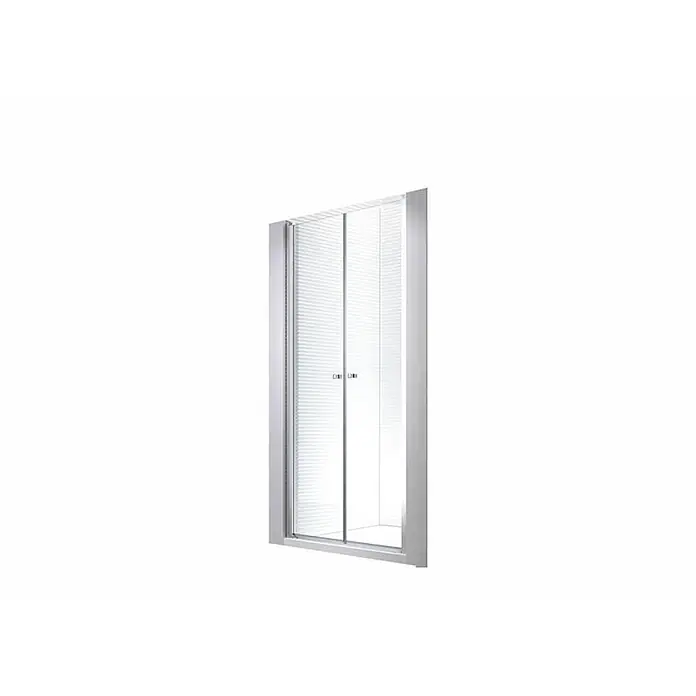 Glaszentrum Hagen Nischendusche 135x195 cm Nischentür Pendeltür 6mm ESG Glas - 135 x 195 cm, Eloxiert, TransparentTransparent, 6 mm - Faltbare Duschkabinentür aus Glas mit horizontalen Sichtschutzstreifen und silbernem Rahmen.