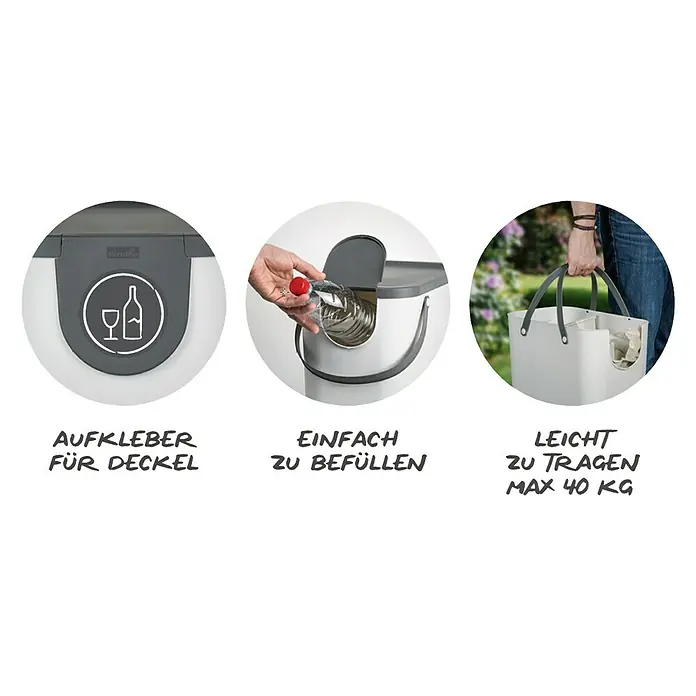 Rotho Albula Mülltrennsystem - 25 l, Kunststoff, Weiß - Abfalleimer mit Etikett, einfach zu befüllen und leicht zu tragen.