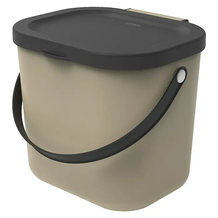 Rotho Albula Mülltrennsystem - 6 l, Kunststoff, Cappuccino - Beiger Bioabfalleimer mit dunkelgrauem Deckel und Griff für die Küche zur müllfreien Sammlung von Bioabfall.