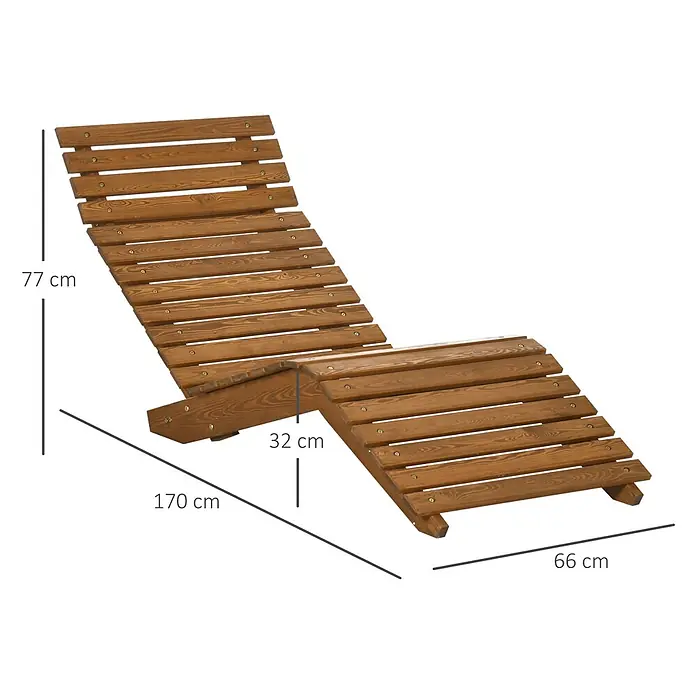 Outsunny Gartenliege - Teak, Holz - Braune Holzliege, Maße 170x66x77 cm (LxBxH), Sitzhöhe 32 cm.