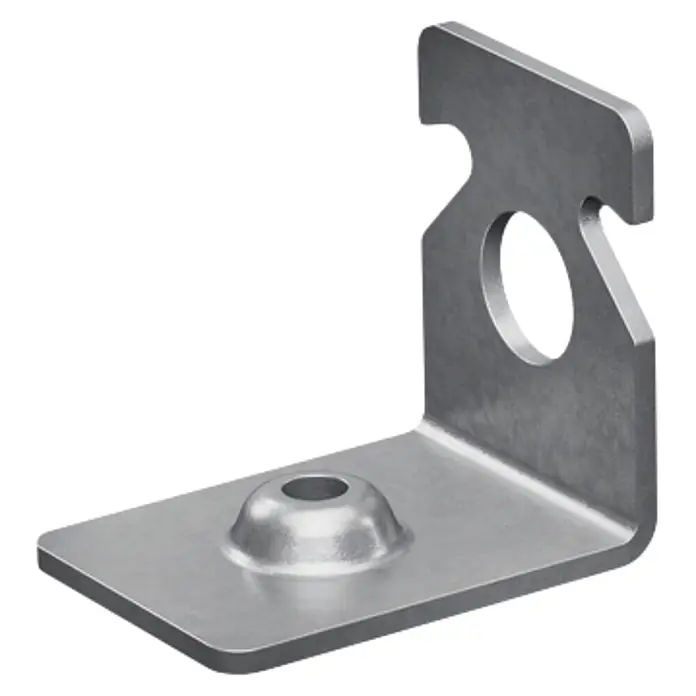 Bosch Professional Deckenhaken PRO FMH - 100 Stk. - L-förmige silbergraue Metallhalterung mit erhabenem Ansatz und Loch an der Basis, sowie geschlitzter Flanschplatte.